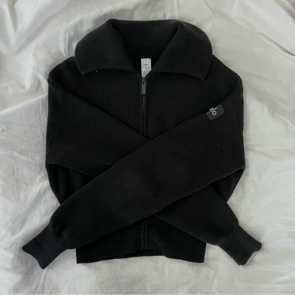 ALO YOGA Scholar Knit Cropped Full Zip Jacket